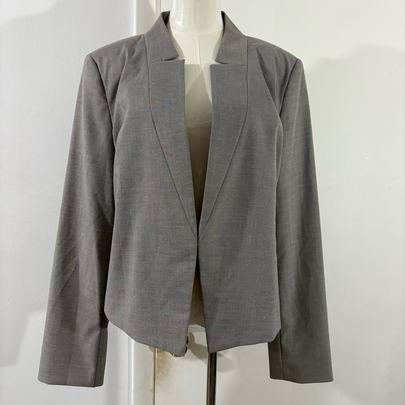 Calvin Klein Women’s Gray Asymmetrical Open Front Blazer Size 14 Career Stretch - Picture 1 of 15